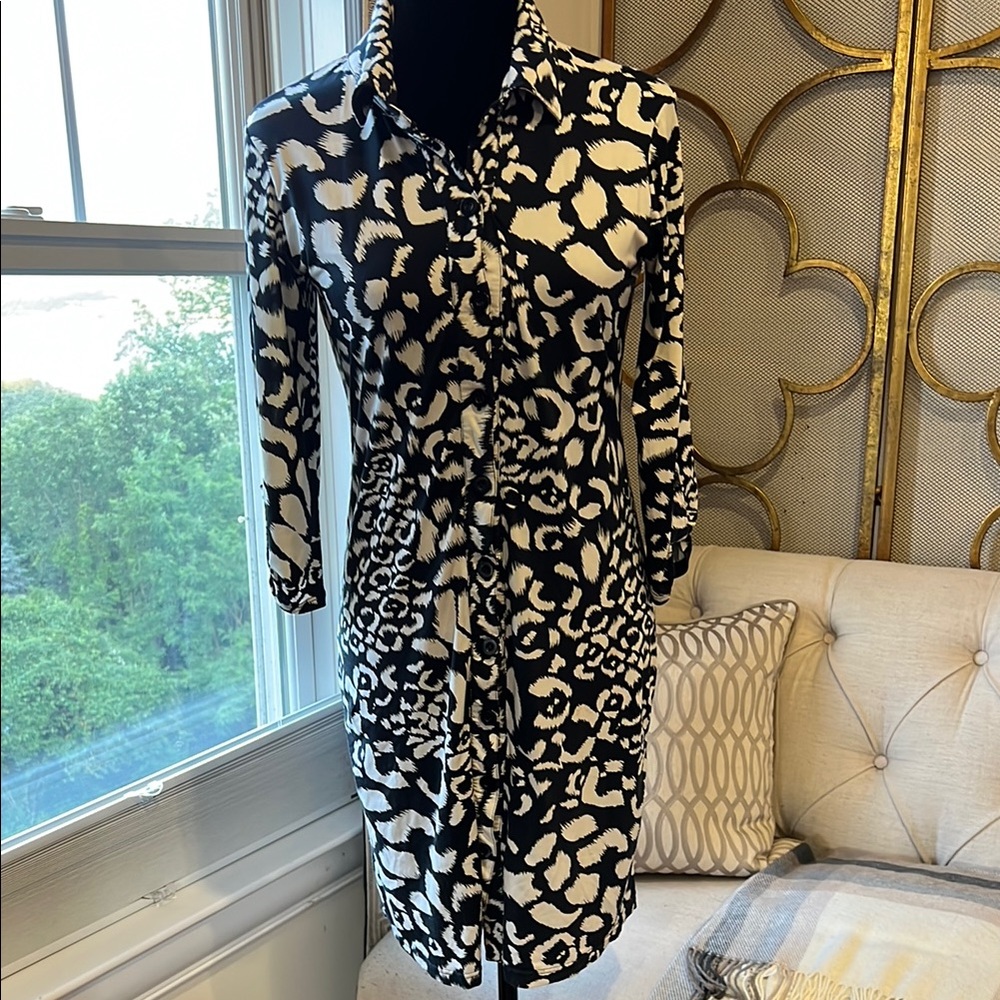 Gregory Black and White Long Sleeve Shirt Dress